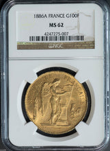 Gold 100 Francs 1886-A France MS-62 NGC - Coin