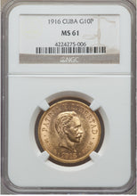 Gold 10 Pesos Cuba 1916 MS-61 NGC - Coin