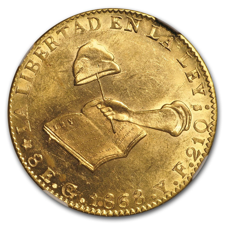 Gold 8 Escudos 8E 1868/58 Go-YF Mexico MS-62 NGC - Coin