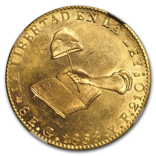 Gold 8 Escudos 8E 1868/58 Go-YF Mexico MS-62 NGC - Coin