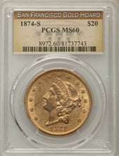 Gold $20 Liberty Double Eagle (Saddle Ridge Hoard) 1874-S MS-60 PCGS - Coin