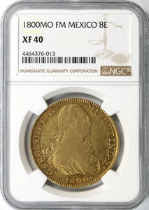 Gold 8 Escudos 8E 1800-MO FM Mexico XF-40 NGC - Coin