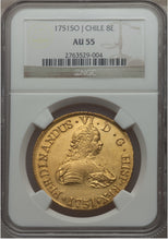 Gold 8 Escudos Chile 1751 Ferdinand VI SO-J AU-55 NGC - Coin