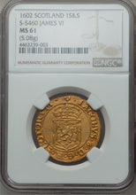 RARE! Gold Sword and Scepter Scotland James VI 1602 MS-61 NGC - Coin
