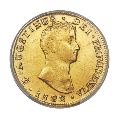 RARE! Mexico - Gold 8 Escudos 1822-MO JM Augustin I Iturbide AU-55 PCGS - Coin