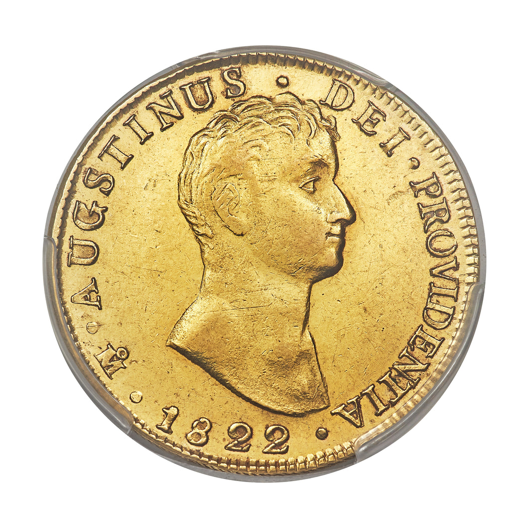 RARE! Mexico - Gold 8 Escudos 1822-MO JM Augustin I Iturbide AU-55 PCGS - Coin