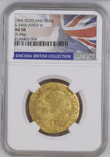 James VI. 1567-1625. Rider 1594, Edinburgh. Seventh Coinage - Gold Coin - AU50 NGC