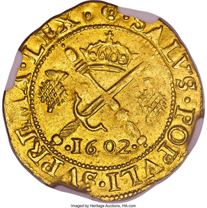 SCOTLAND - Gold Sword and Sceptre - 1602 MS63 NGC - Top Pop! Finest Known!