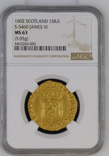 FINEST KNOWN! RARE! Gold Sword and Scepter Scotland James VI 1602 MS-63 NGC - Coin
