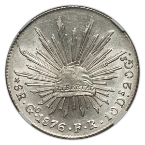Silver 8 Reales Mexico 1876 Go-FR MS-64+ NGC - Coin