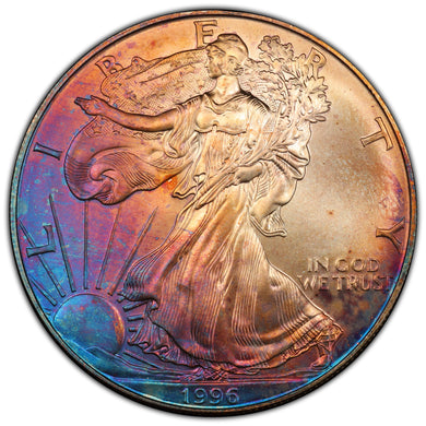 Rainbow! Key Date! 1996 Silver Eagle - MS-68 PCGS