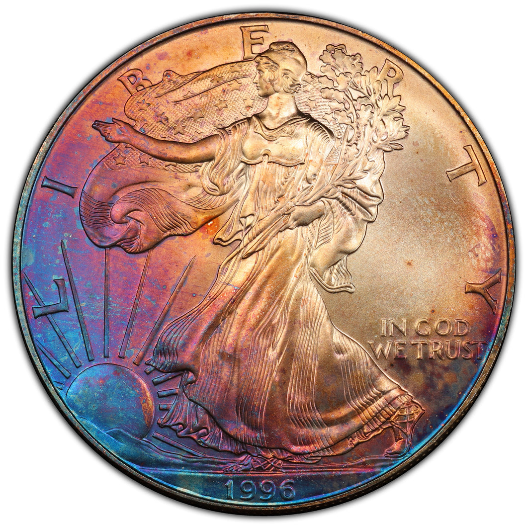 Rainbow! Key Date! 1996 Silver Eagle - MS-68 PCGS