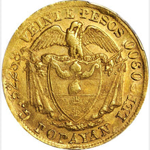 RARE! Colombia - Gold 20 Pesos 1873 Popayan Mint - MS-63 PCGS Gold Shield - Coin