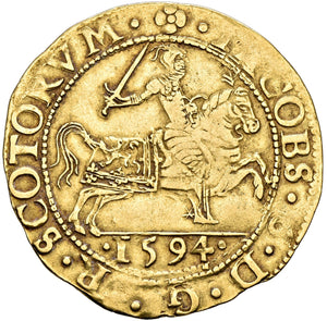James VI. 1567-1625. Rider 1594, Edinburgh. Seventh Coinage - Gold Coin - AU50 NGC