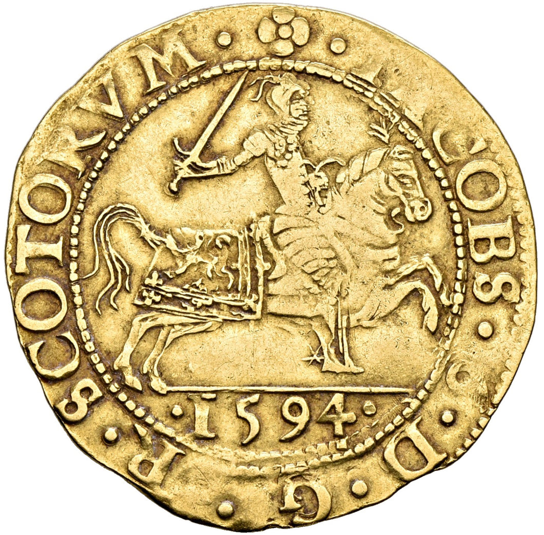 James VI. 1567-1625. Rider 1594, Edinburgh. Seventh Coinage - Gold Coin - AU50 NGC