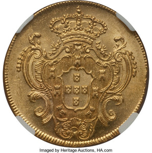 Brazil - Maria I gold 6400 Reis 1801-R MS63 NGC