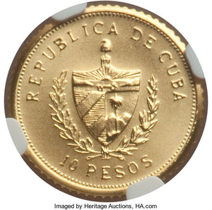 Cuba - Republic gold 10 Pesos 1988 MS69 NGC