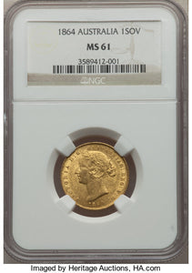 Australia - Victoria gold Sovereign 1864-SYDNEY MS61 NGC