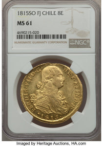Chile - Ferdinand VII gold 8 Escudos 1815 So-FJ MS61 NGC