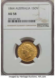 Australia - Victoria gold Sovereign 1864-SYDNEY AU58 NGC