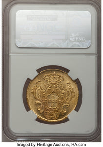 Brazil - Maria I gold 6400 Reis 1801-R MS63 NGC