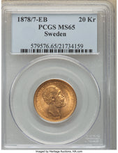 Sweden: Oscar II gold 20 Kronor 1878/7-EB MS65 PCGS