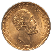Sweden: Oscar II gold 20 Kronor 1878/7-EB MS65 PCGS