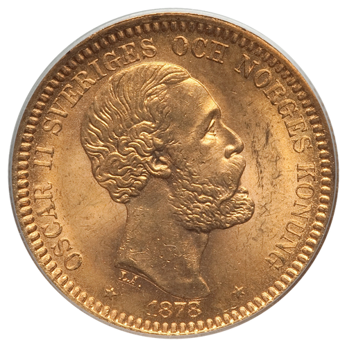 Sweden: Oscar II gold 20 Kronor 1878/7-EB MS65 PCGS