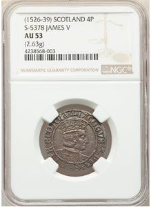 Scotland: James V (1513-1542) Groat (4 Pence) ND (1526-1539) AU53 NGC - Silver Coin