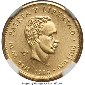 Cuba - Republic gold 25 Pesos 1988 MS67 NGC