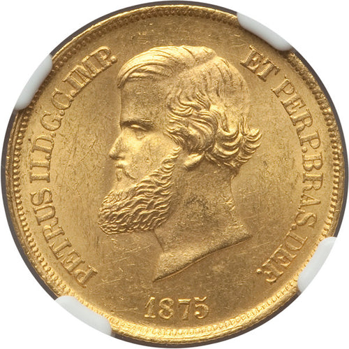 Brazil - Pedro II gold 10000 Reis 1875 MS63 NGC