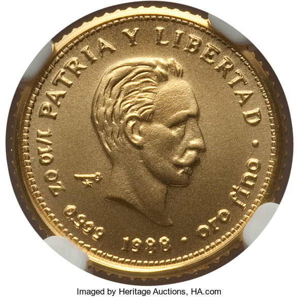 Cuba - Republic gold 10 Pesos 1988 MS69 NGC
