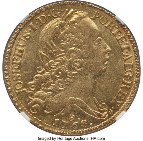 Brazil - Jose I gold 6400 Reis 1768-R AU58 NGC