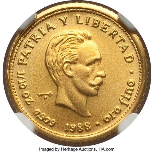 Cuba - Republic gold 10 Pesos 1988 MS68 NGC