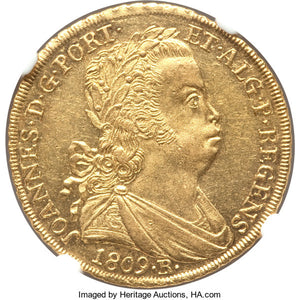 Brazil - João Prince Regent gold 6400 Reis 1809-R MS61 NGC