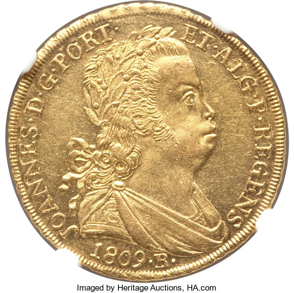 Brazil - João Prince Regent gold 6400 Reis 1809-R MS61 NGC