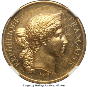 France - Republic gold Alencon Agricultural Prize Medal 1873 AU58 NGC