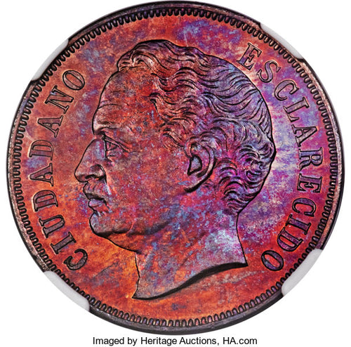 Venezuela - Republic copper Proof Essai 2 Centavos 1863-E PR65 Red and Brown NGC