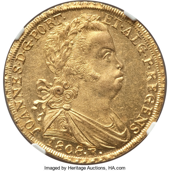 Brazil - João Prince Regent gold 6400 Reis 1808-R MS61 NGC