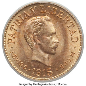 Cuba - Republic gold Peso 1915 MS67 PCGS
