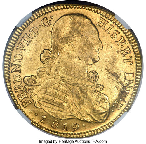 Colombia - Ferdinand VII gold 8 Escudos 1819 NR-JF MS60 NGC
